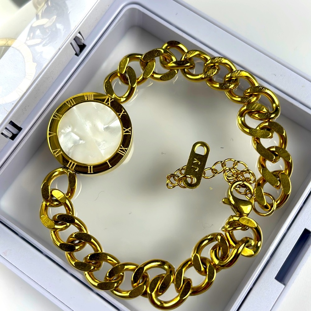 Gold Plated White Clock Bracelet